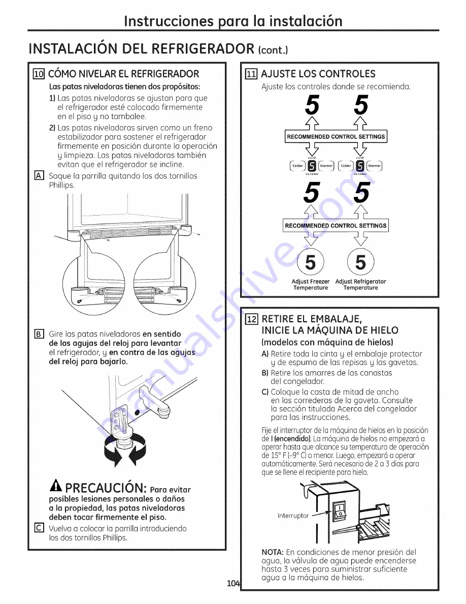 GE GBSC3HBXCRBB and Owner'S Manual And Installation Instructions Download Page 104