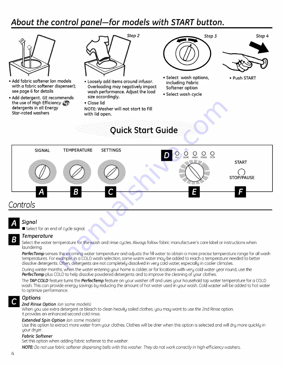 GE GCWN5050M0WS Owner'S Manual Download Page 4