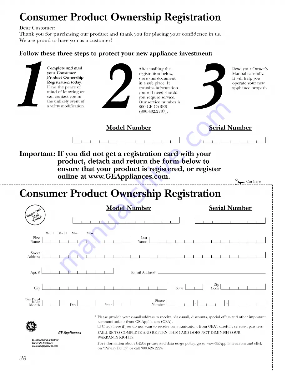 GE GDS20KBSABB and Owner'S Manual And Installation Instructions Download Page 38