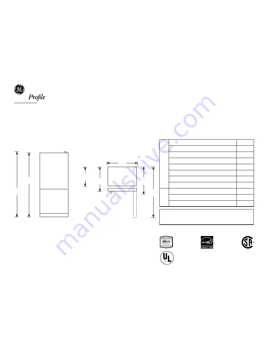 GE GE Profile Energy Star PDS22SBR Specification Download Page 1