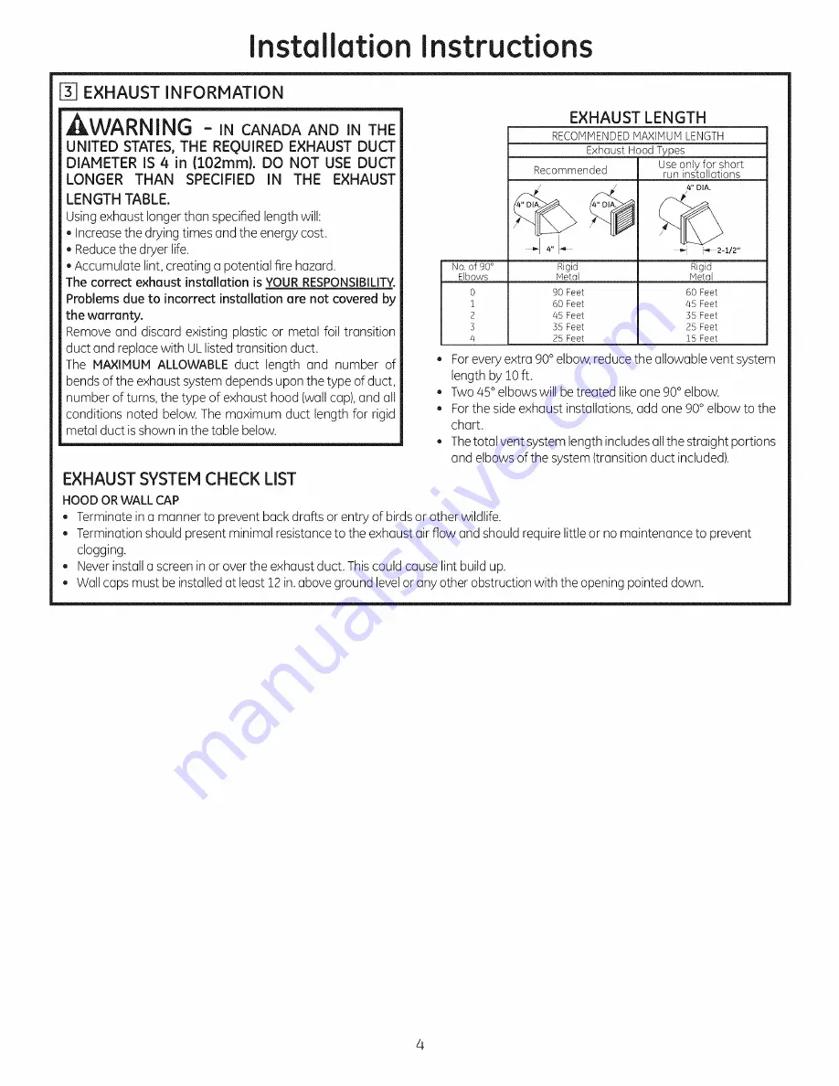 GE GFDN110ED1WW Installation Instructions Manual Download Page 4