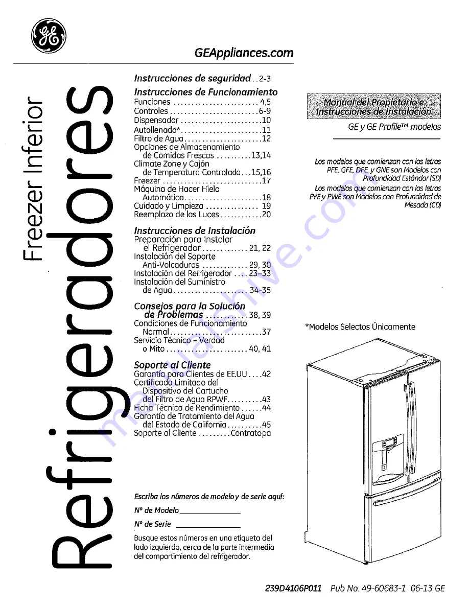 GE GFE27GSDSS Owner'S Manual And Installation Instructions Download Page 93