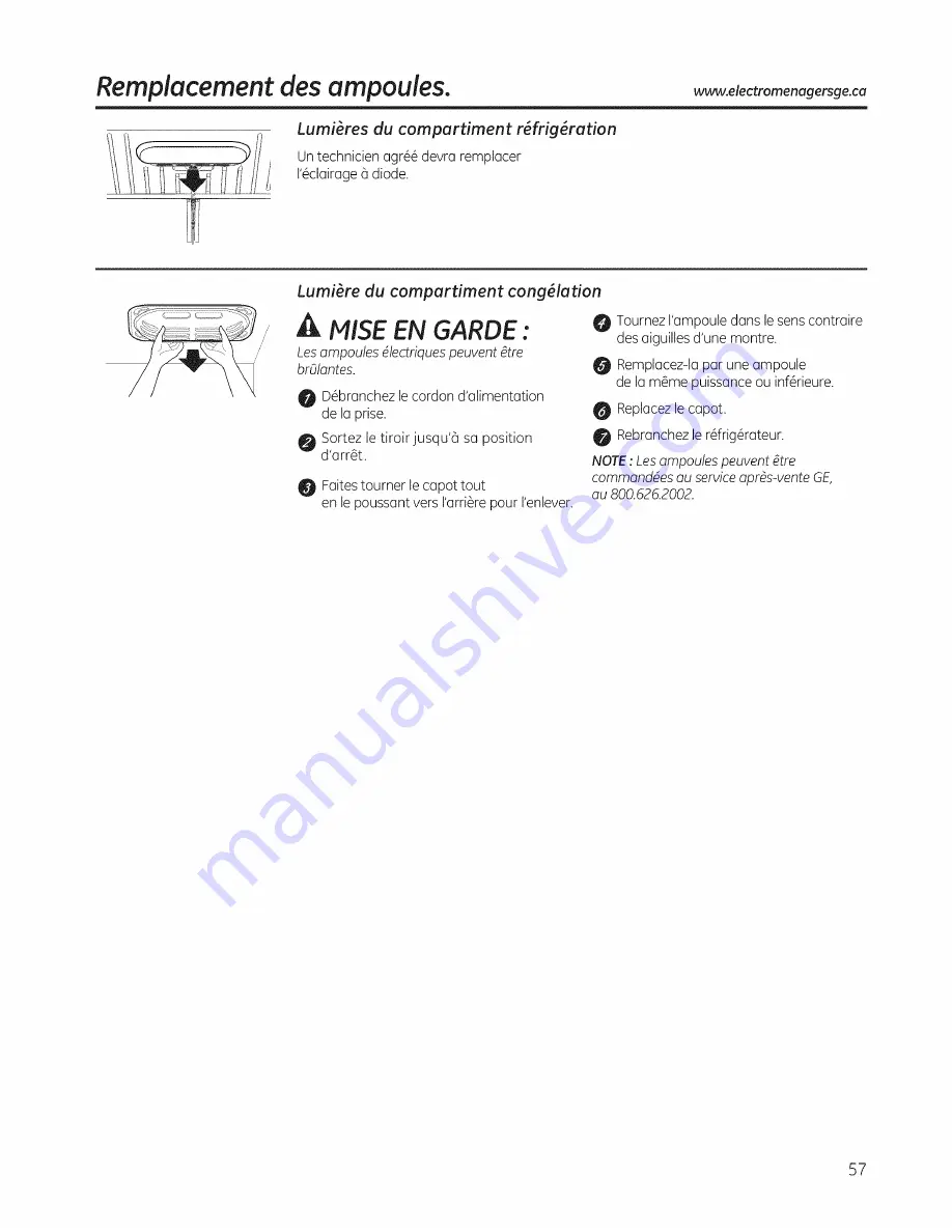 GE GFSF6PKBABB Owner'S Manual And Installation Instructions Download Page 57