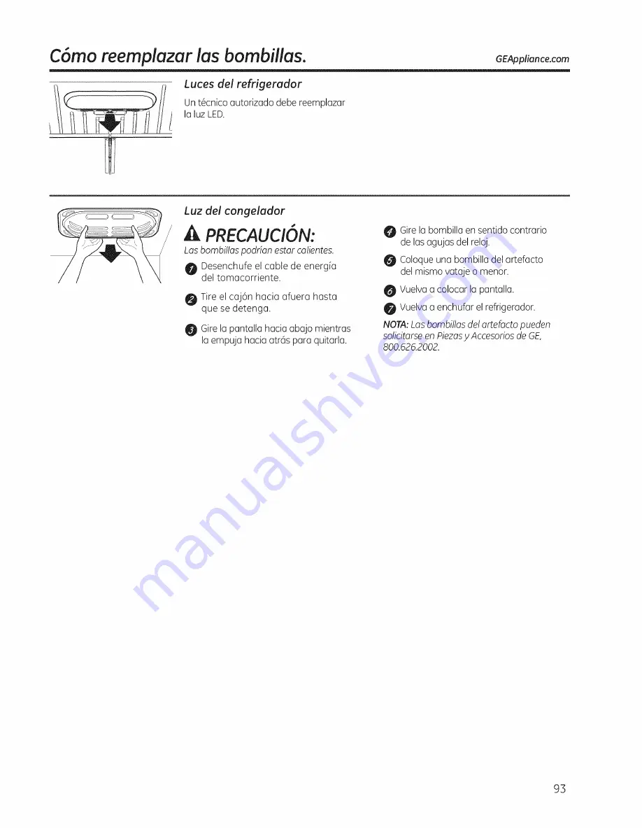 GE GFSF6PKBABB Owner'S Manual And Installation Instructions Download Page 93