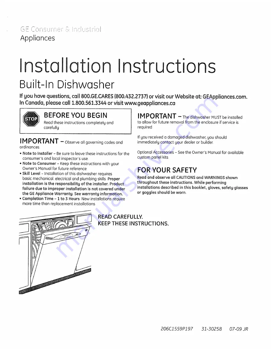 GE GLD Installation Instructions Manual Download Page 1