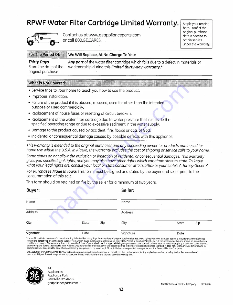 GE GNE26GGDABB Owner'S Manual Download Page 43