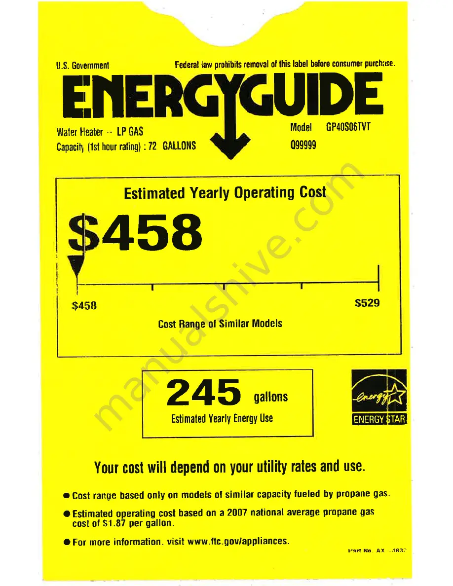 GE GP40S06TVT Energy Manual Download Page 1