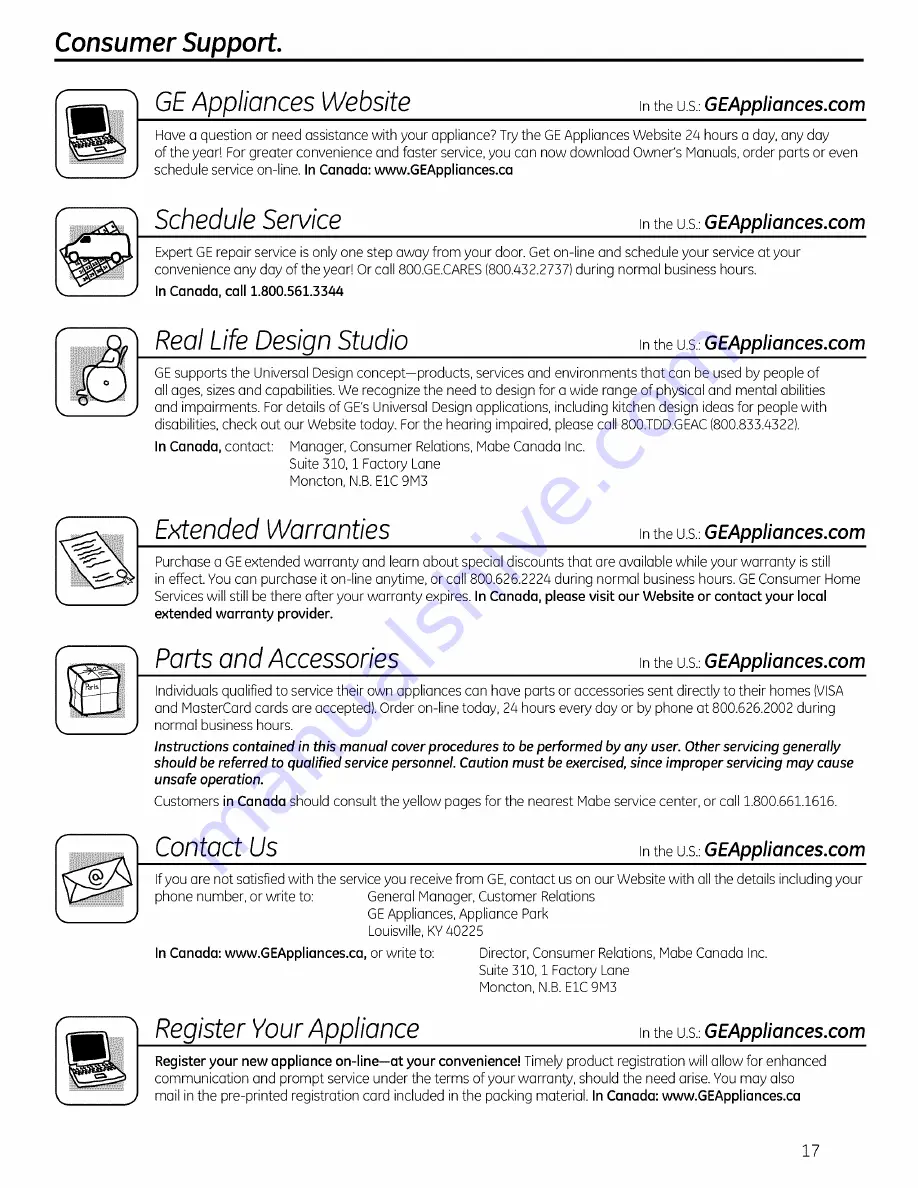 GE GSC3500D35BB Owner'S Manual Download Page 17