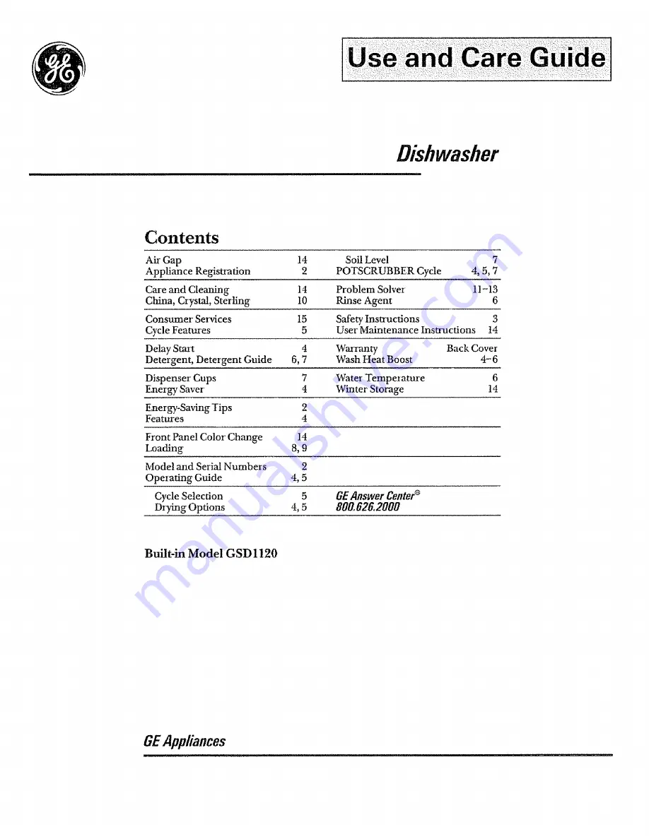 GE GSD1120 Скачать руководство пользователя страница 1