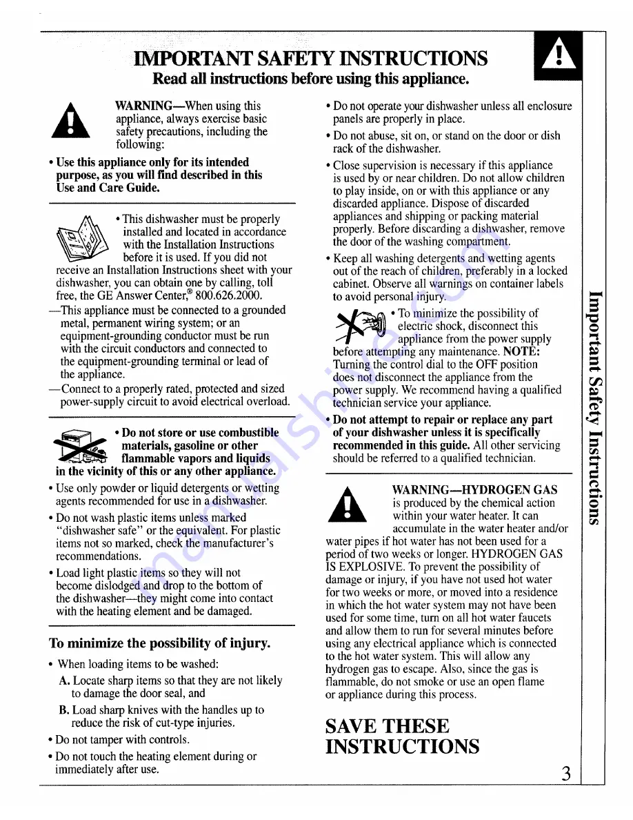 GE GSD1205 Use And Care Manual Download Page 3