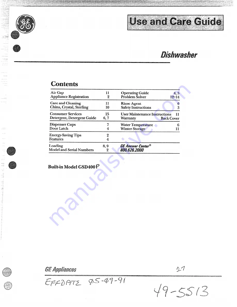 GE GSD400 Use And Care Manual Download Page 1