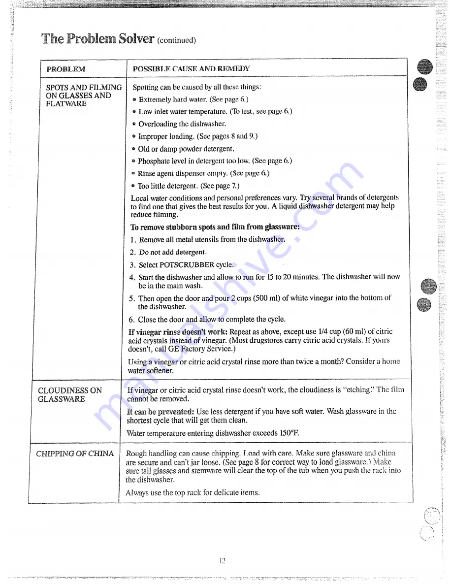 GE GSD600L Use And Care Manual Download Page 12