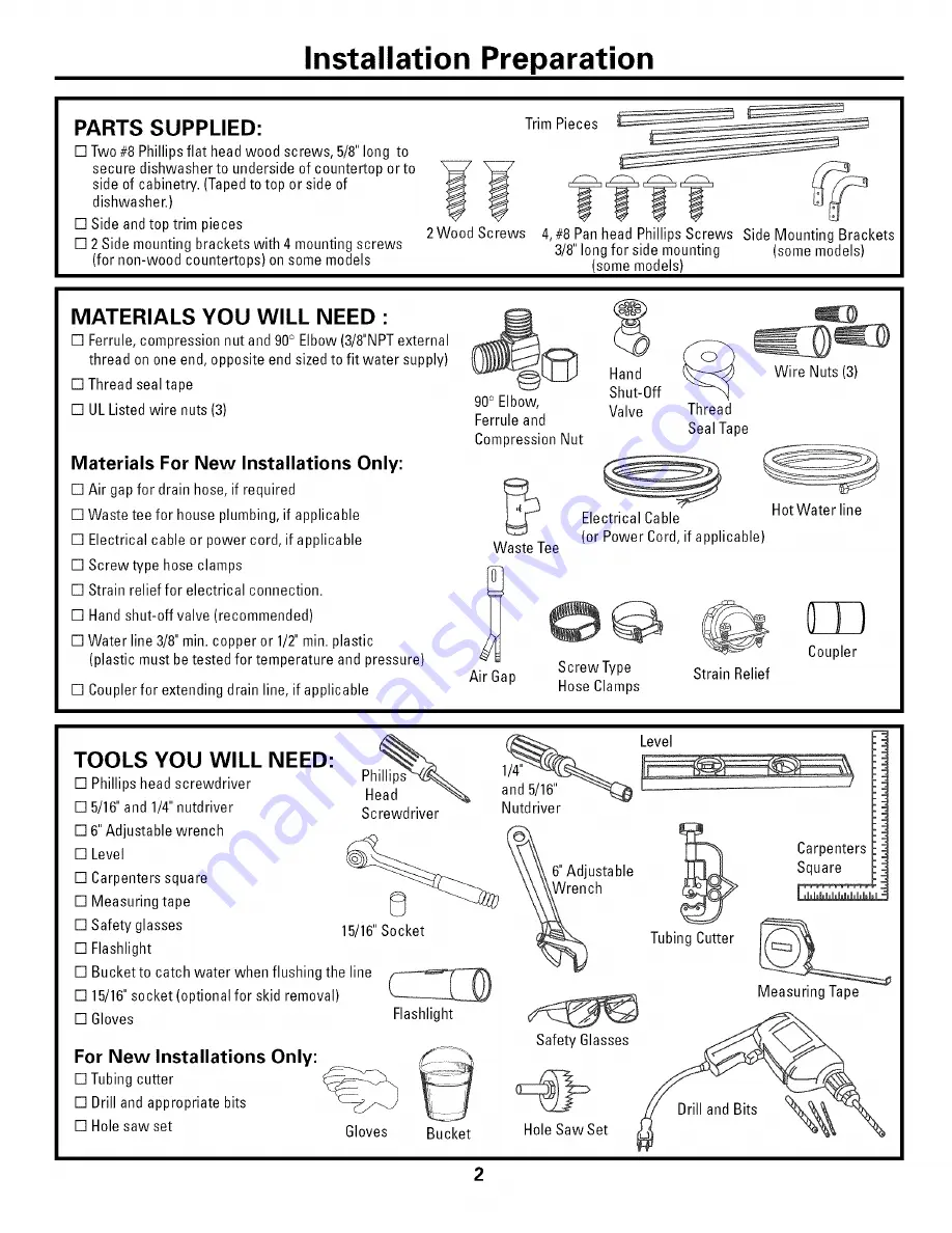 GE GSD6300J10WW Installation Instructions Manual Download Page 2