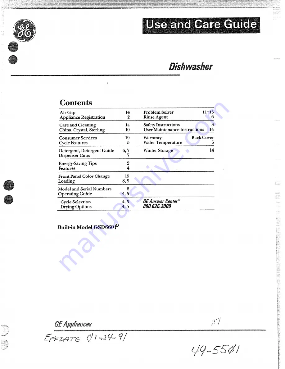 GE GSD660P Use And Care Manual Download Page 1