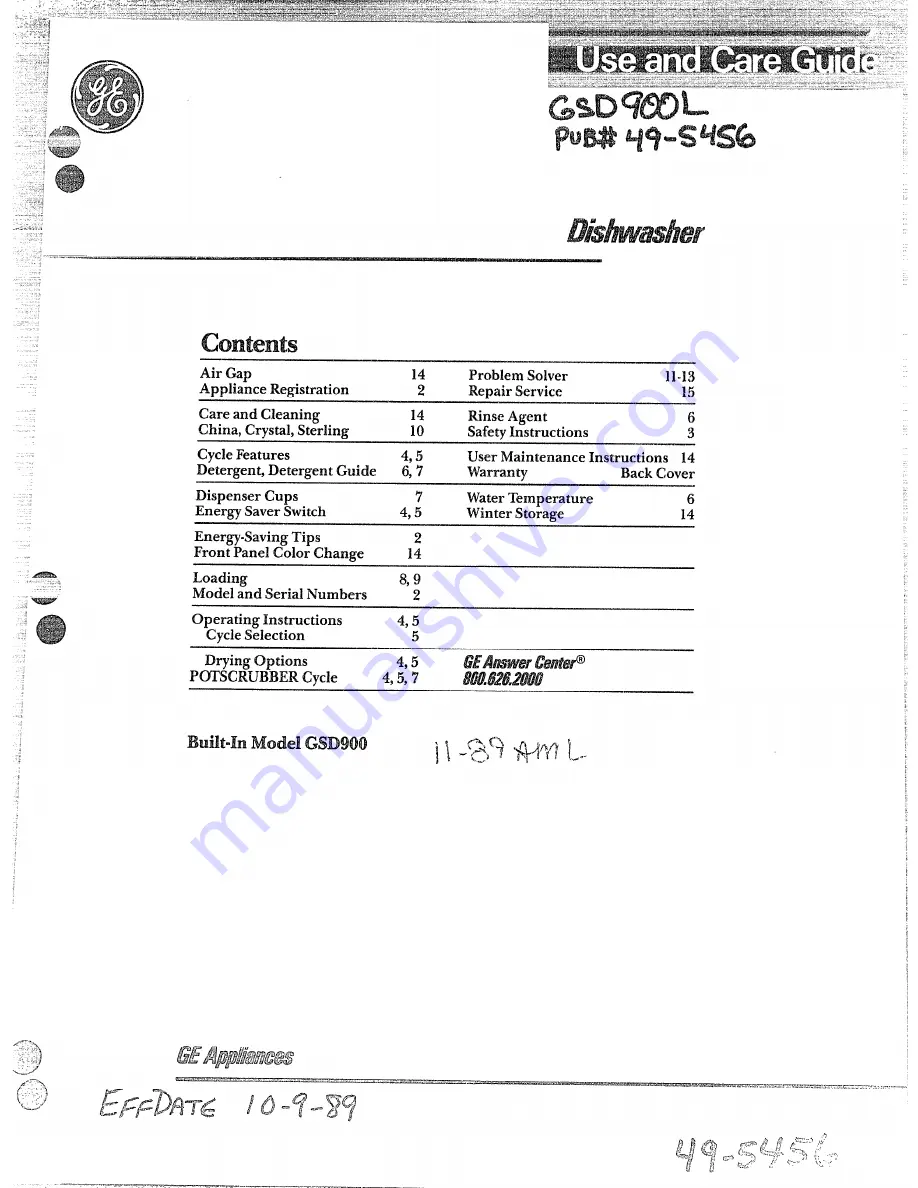 GE GSD900 Use And Care Manual Download Page 1