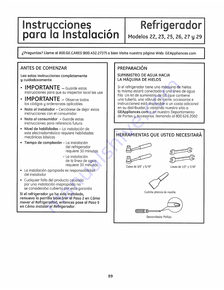 GE GSHF9NGYACBB and Owner'S Manual And Installation Download Page 89