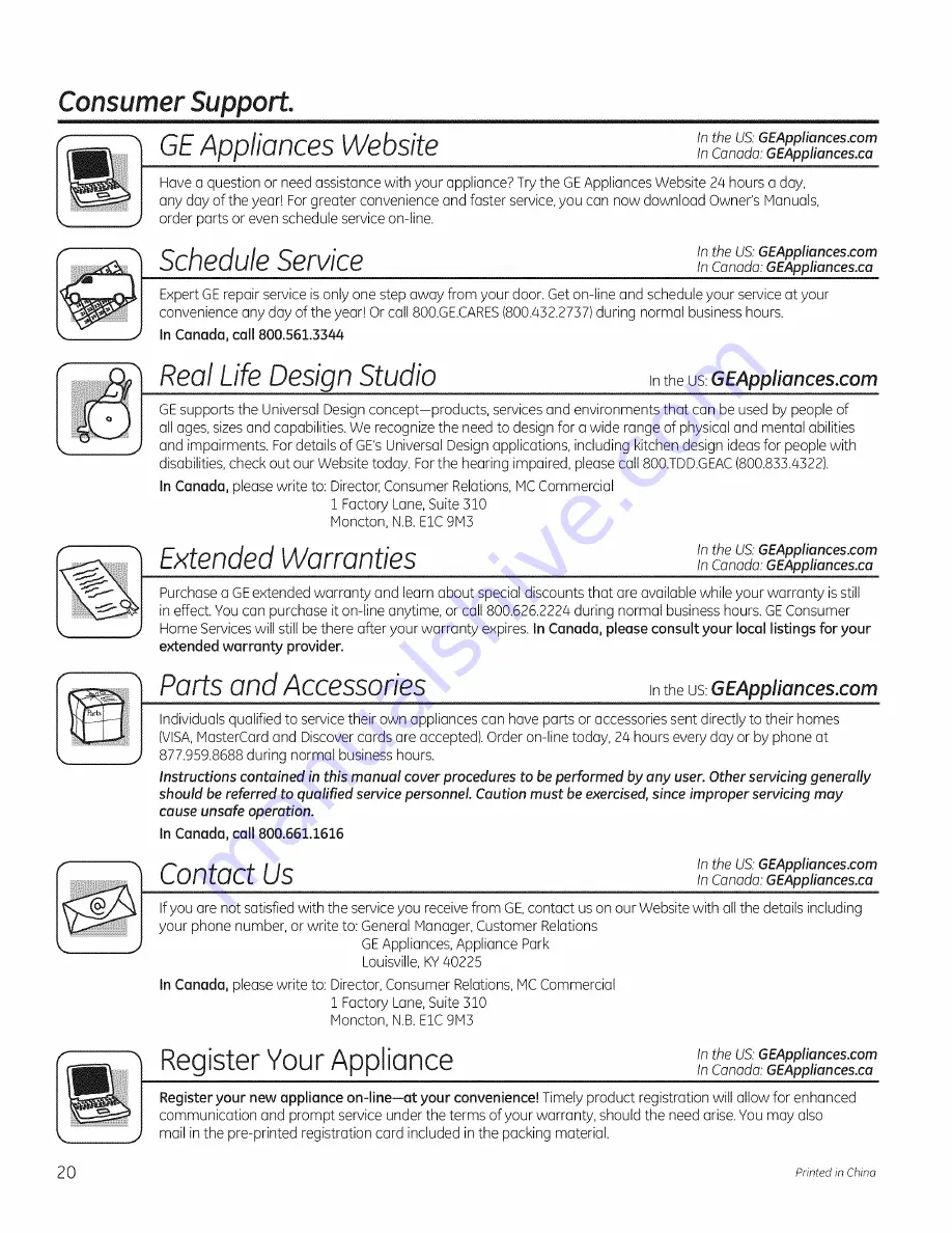 GE GSM1800F00BB Owner'S Manual Download Page 20