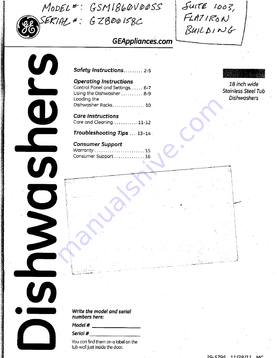 GE GSM1860V00SS Operating Instructions Manual Download Page 2