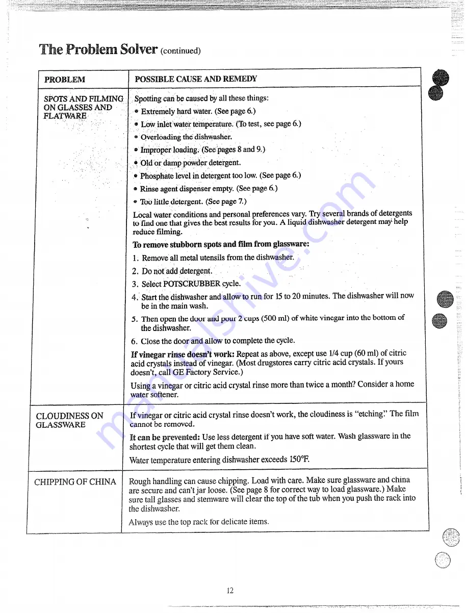 GE GSM603G Use And Care Manual Download Page 12