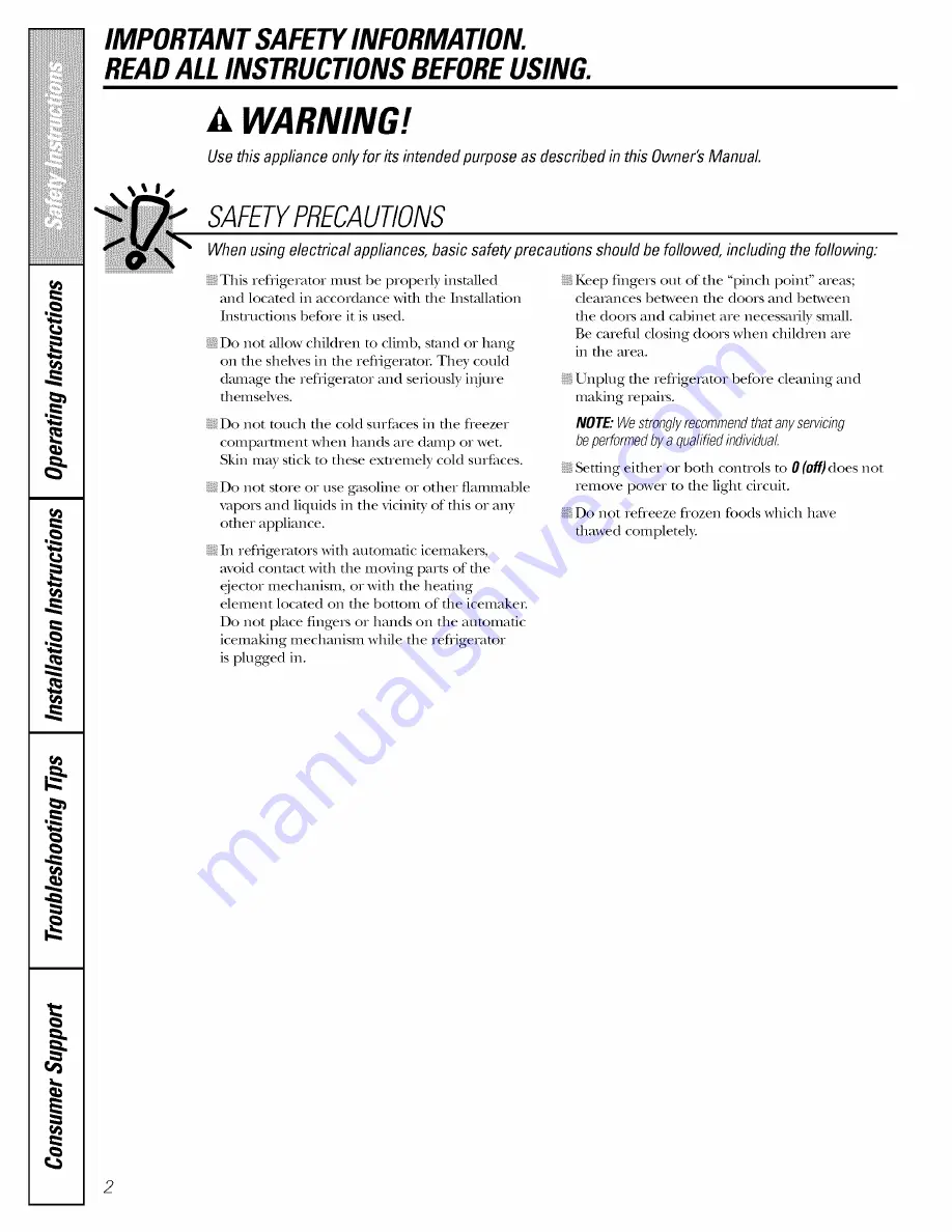 GE GSS23WGTLBB and Owner'S Manual And Installation Download Page 2