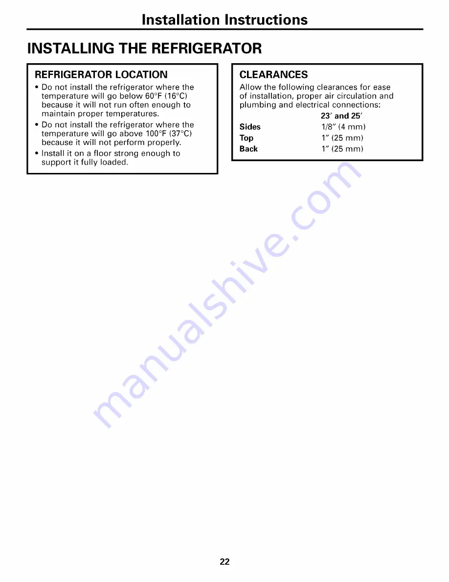 GE GSS23WGTLBB and Owner'S Manual And Installation Download Page 22