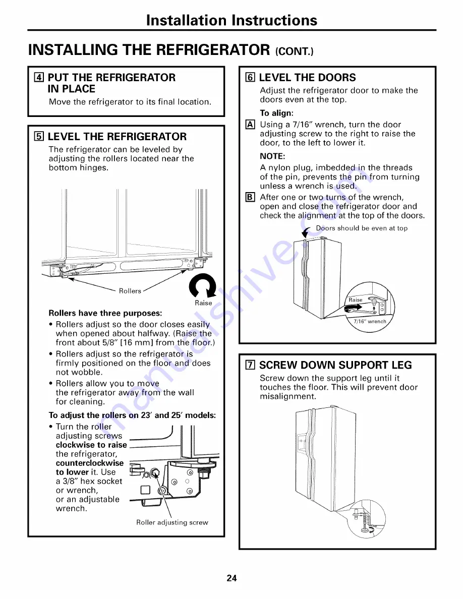 GE GSS23WGTLBB and Owner'S Manual And Installation Download Page 24