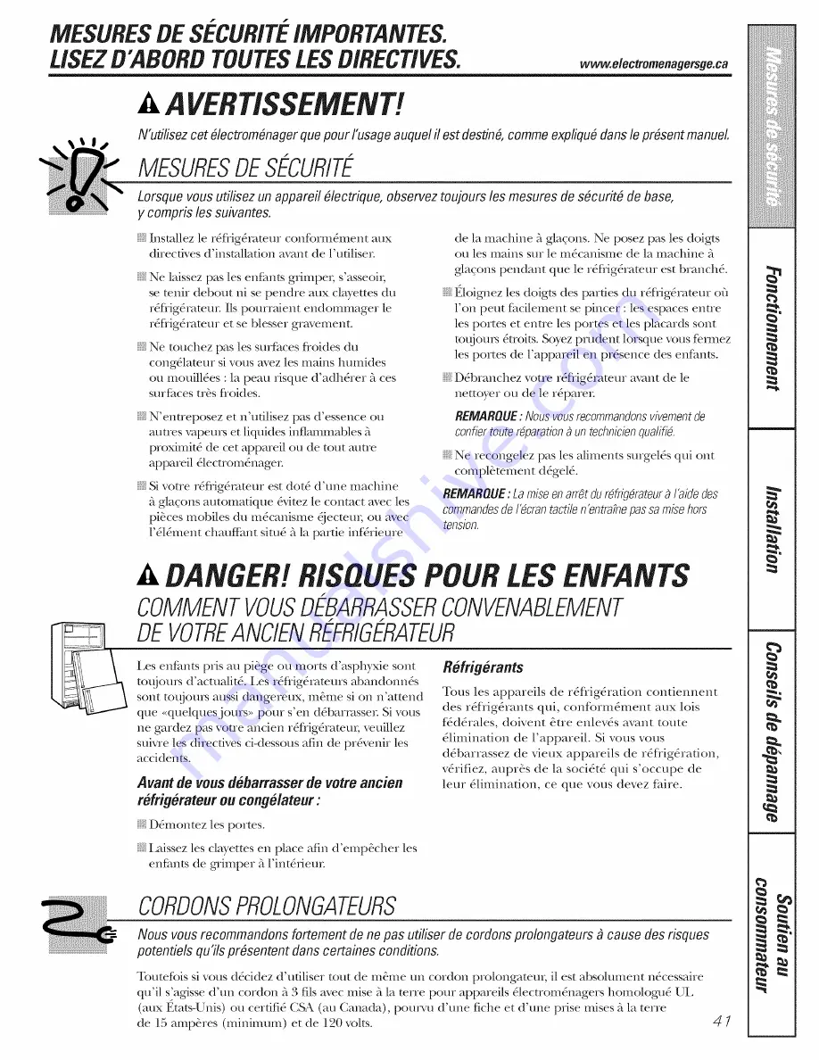 GE GSS25LSWJSS and Owner'S Manual And Installation Download Page 41