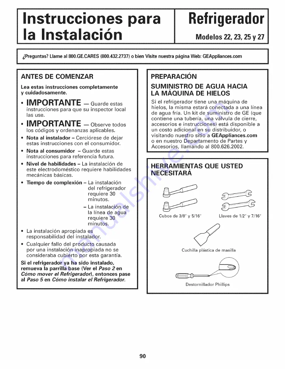 GE GSS25LSWJSS and Owner'S Manual And Installation Download Page 90