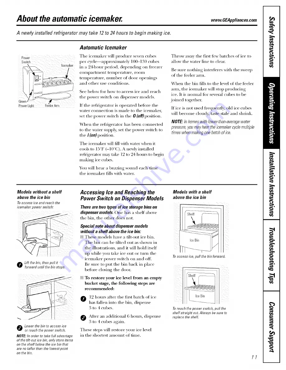 GE GSS25TGPECC and Owner'S Manual And Installation Download Page 11