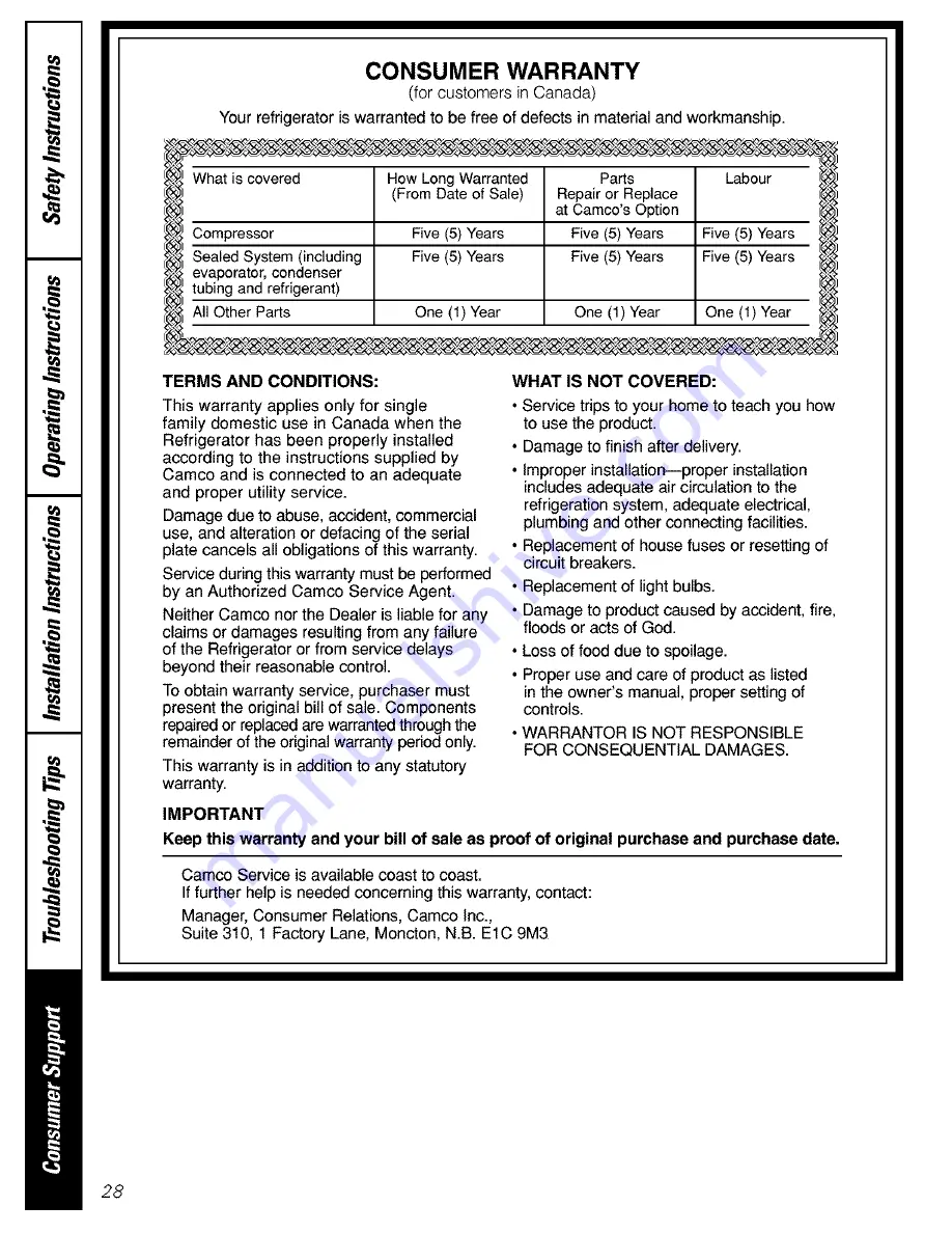 GE GTH15BBRFLCC and Owner'S Manual And Installation Instructions Download Page 28