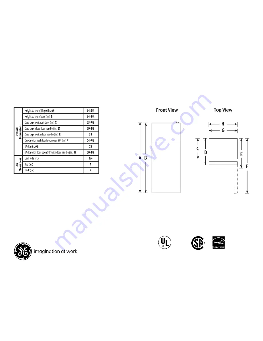 GE GTH17DBDBB Dimensions And Installation Information Download Page 1