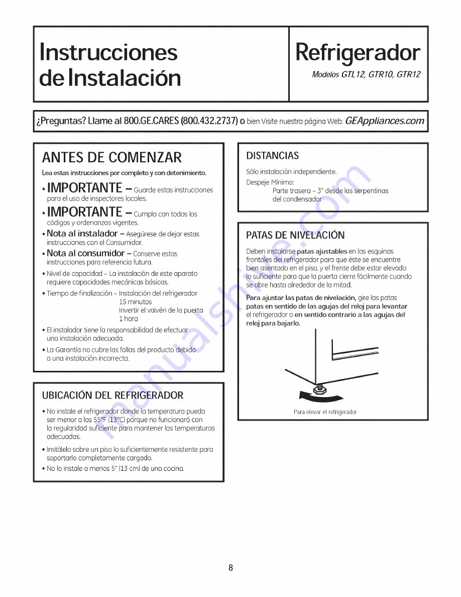 GE GTL12 Owner'S Manual And Installation Instructions Download Page 26