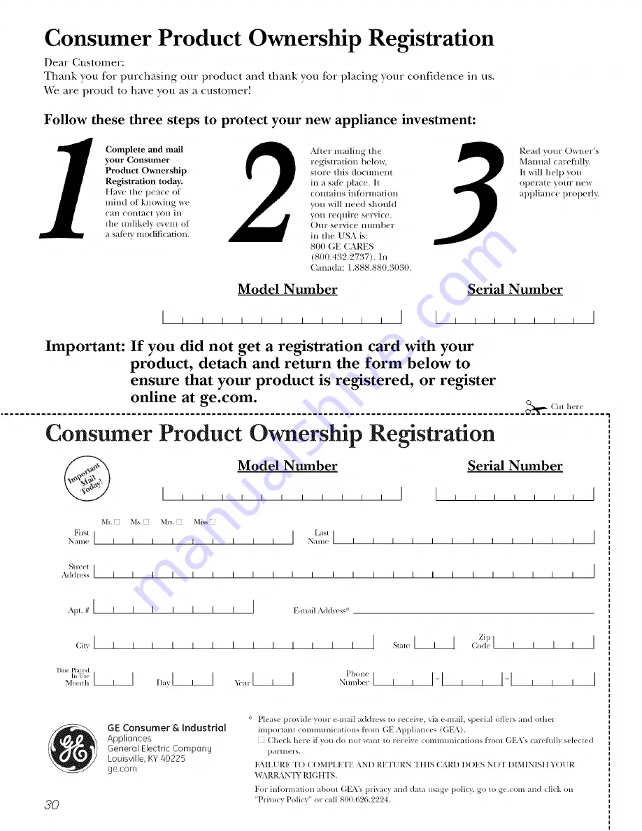 GE GTL17JBWERBS and Owner'S Manual And Installation Instructions Download Page 30