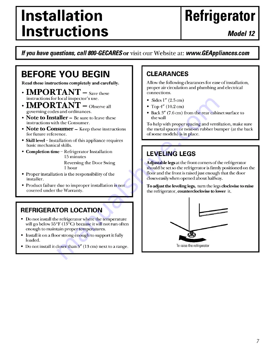 GE GTS12BBMBLCC and Owner'S Manual And Installation Instructions Download Page 7