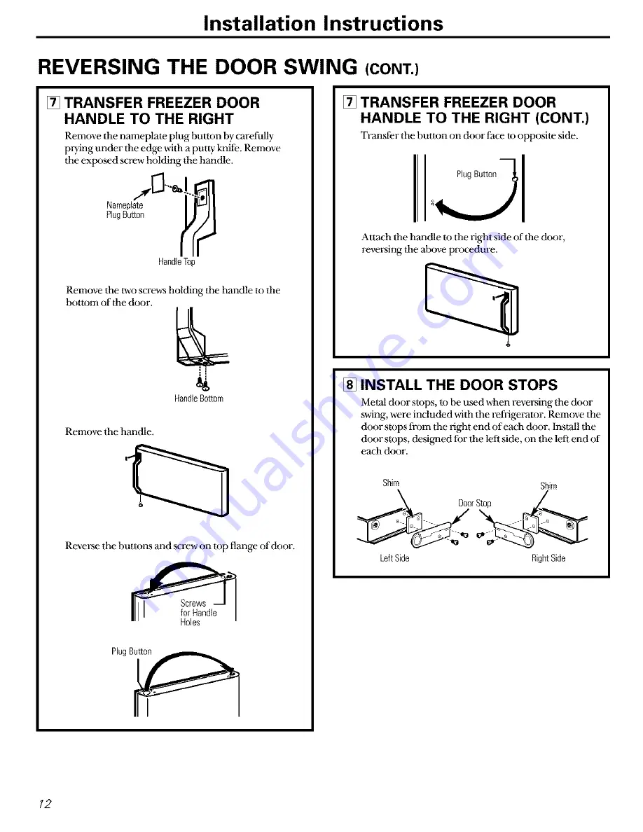 GE GTS12BBMBLCC and Owner'S Manual And Installation Instructions Download Page 12