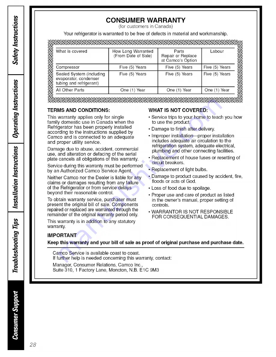 GE GTS17BCSRCC and Owner'S Manual And Installation Instructions Download Page 28