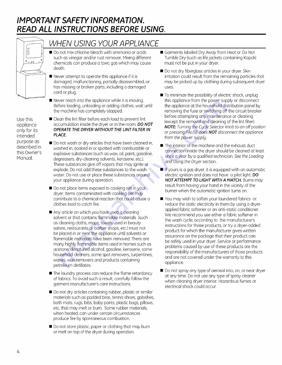 GE GTUN275 Owner'S Manual Download Page 4