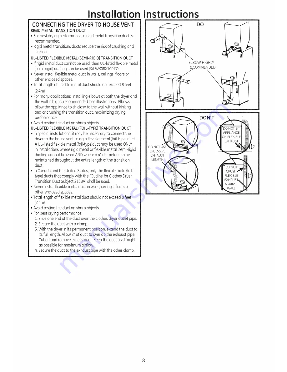 GE GTUP240EM1WW Installation Instructions Manual Download Page 8