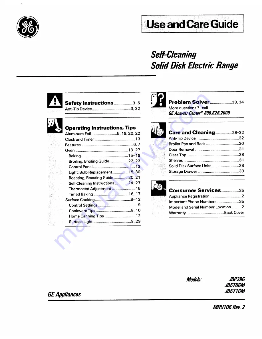 GE JB570GM Use And Care Manual Download Page 1