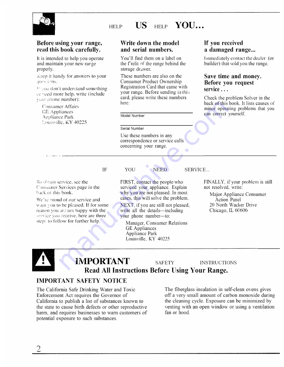 GE JB575GR Use And Care Manual Download Page 2