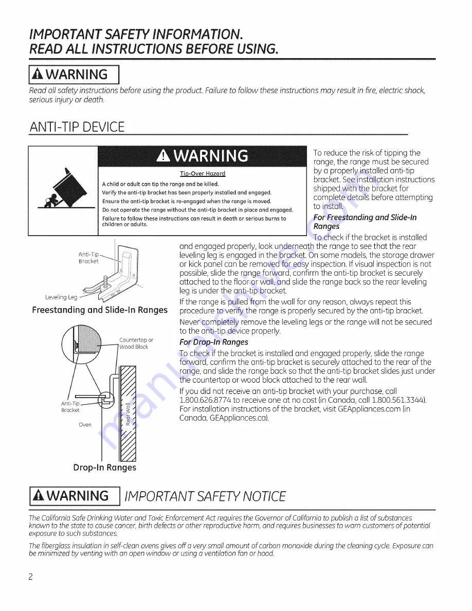 GE JB705DT1BB Owner'S Manual Download Page 2