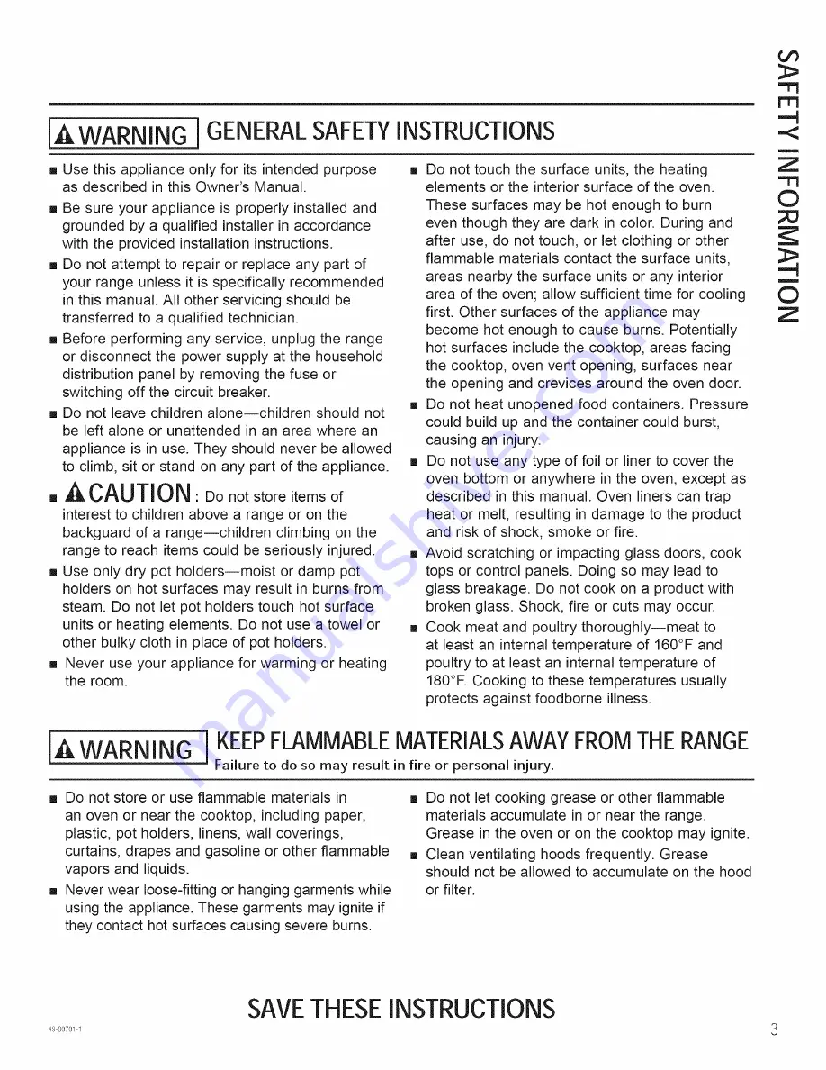 GE JB870DF2BB Owner'S Manual Download Page 3