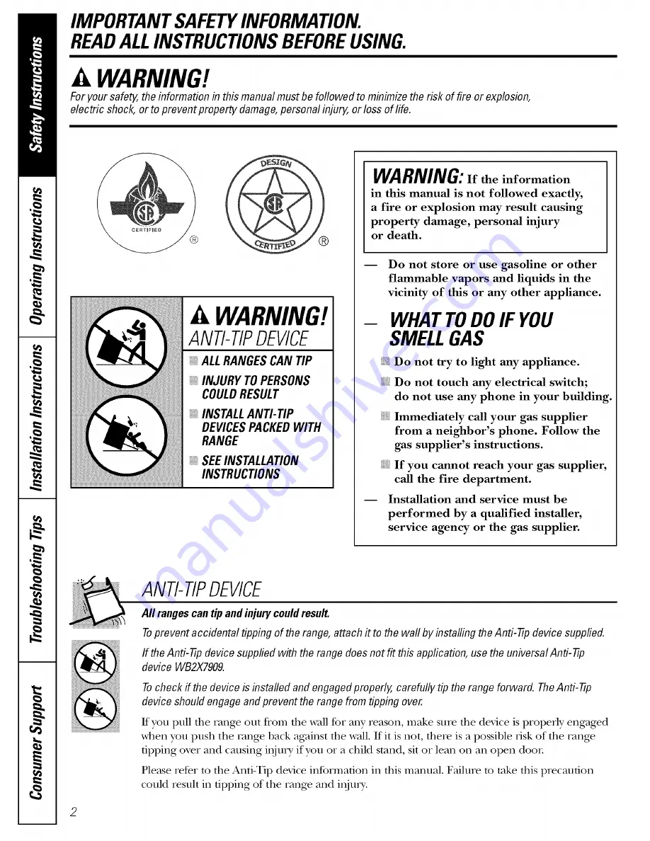 GE JCB900 Owner'S Manual & Installation Instructions Download Page 2