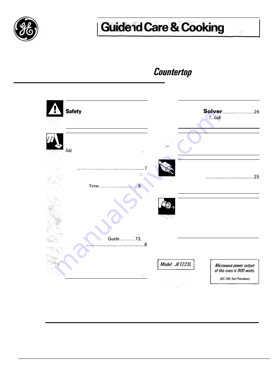 GE JE1223L Use And Care Manual Download Page 1