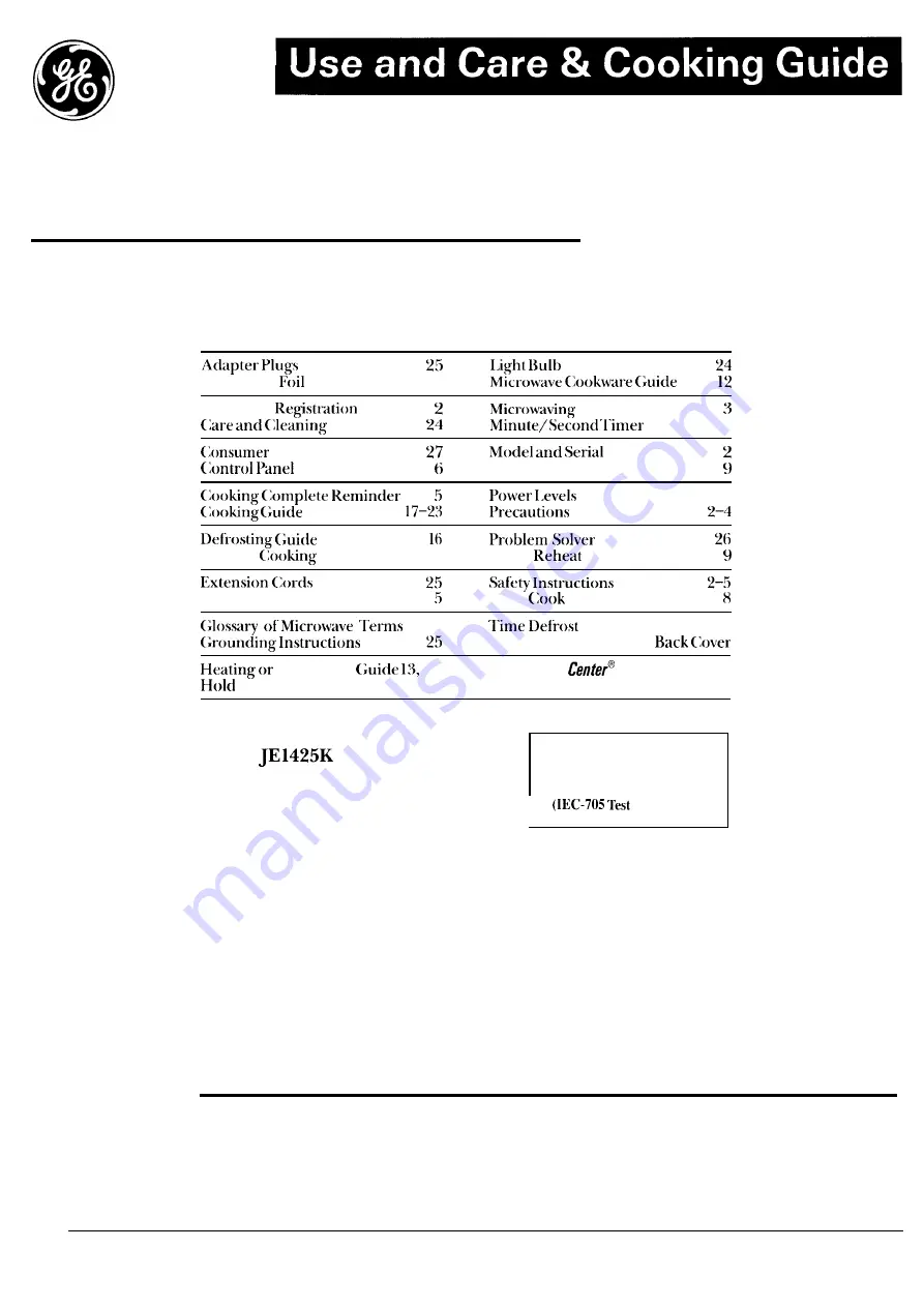 GE JE1425K Use And Care & Cooking Manual Download Page 1