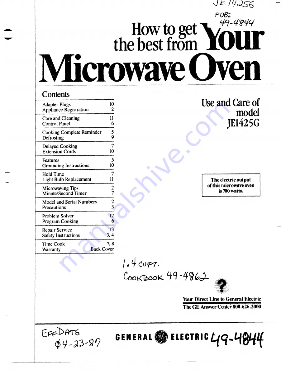 GE JE142f5 Use And Care Manual Download Page 1