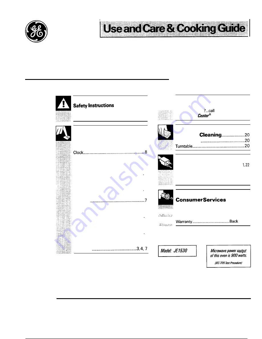 GE JE1530 Use And Care & Cooking Manual Download Page 1