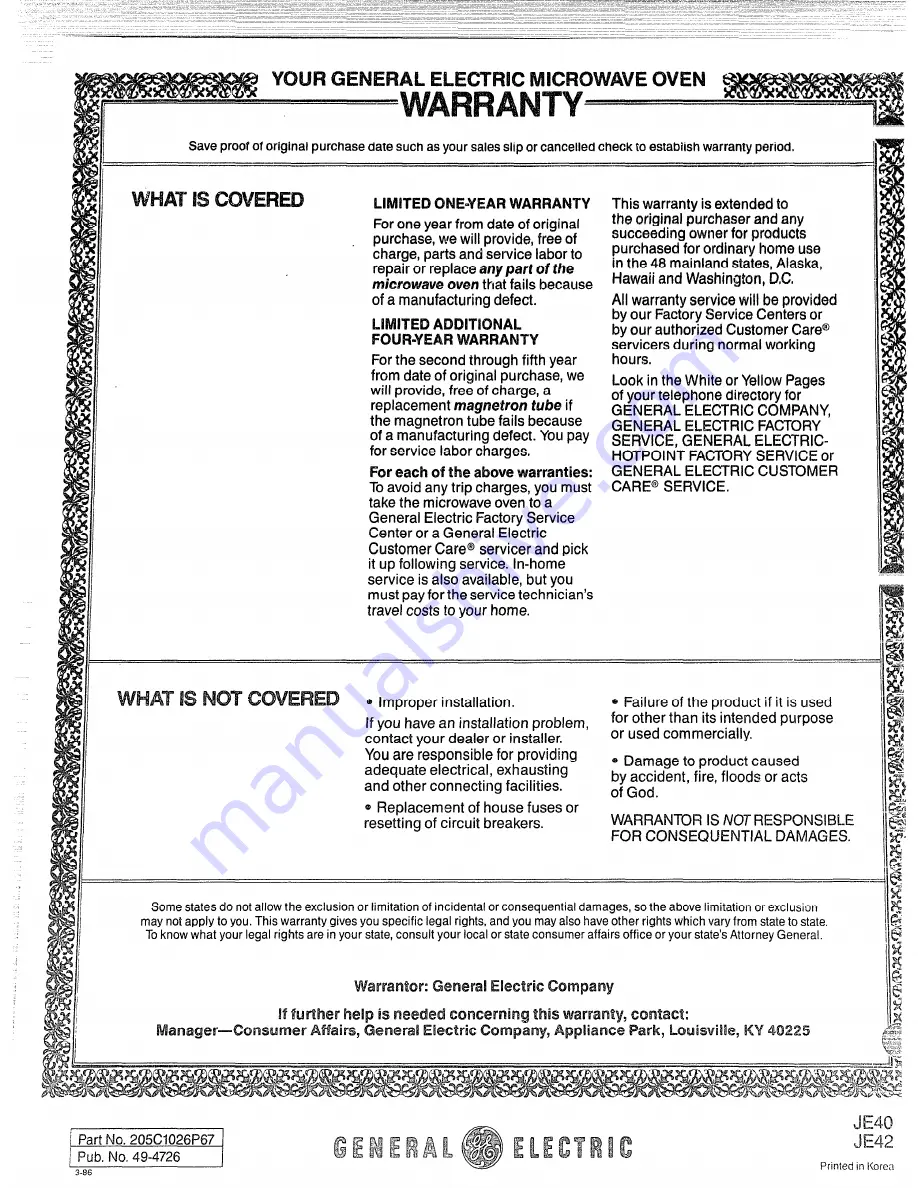 GE JE40 Use And Care Manual Download Page 20