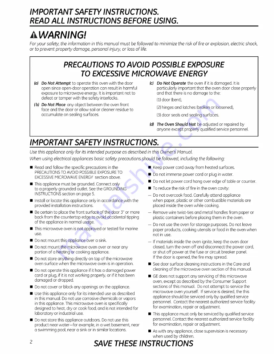 GE JES1139 Owner'S Manual Download Page 26