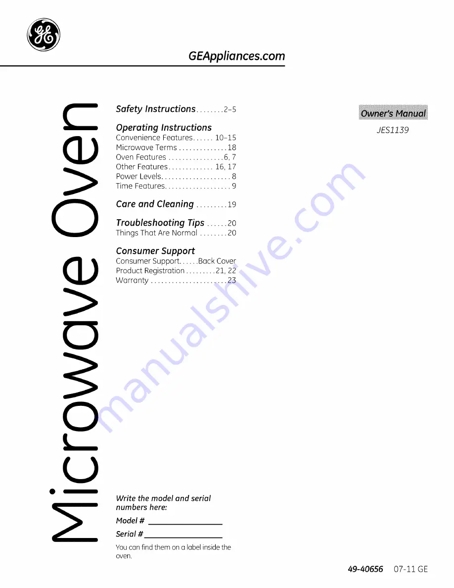 GE JES1139 Owner'S Manual Download Page 121